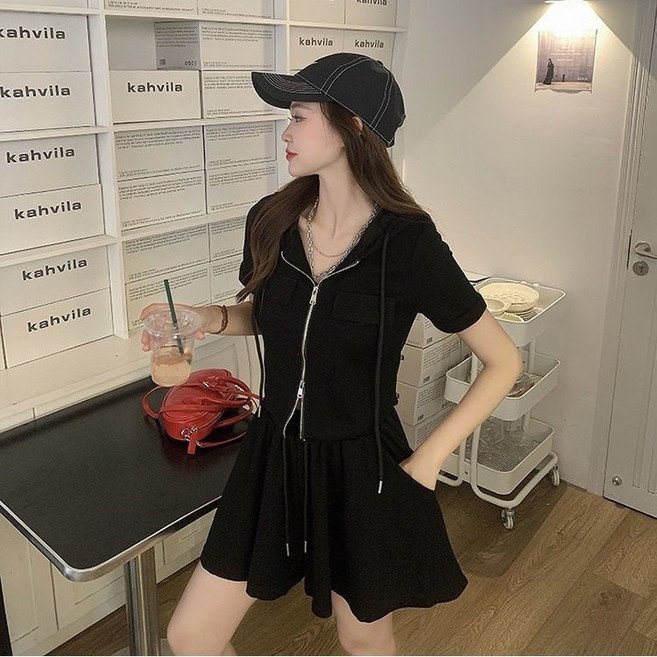 jieve 여성 여름 집업 와이드 치마 스포티 후드 반팔 세트 SW0117105