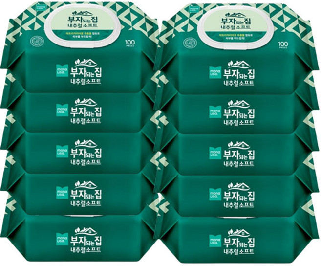 물티슈 모나리자 부자되는집 소프트마일드 100매 10개, 100매입