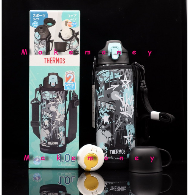 THERMOS 膳魔師 FJJ-1001WF 兩用不鏽鋼保溫瓶 1L, 1個, 黑水藍