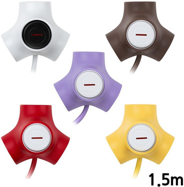 디자인 t형 멀티플러그 컬러 푸시탭 연장 컨센트 연결코드 과부하 전기장판 전력 전열기 전기콘센트 연장코드 화장실 안전한 코드 누전차단기 단자 4000w 접지 침대, 1개, 브라운