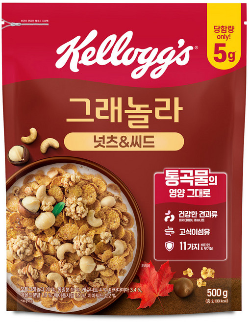 켈로그 넛츠 앤 씨드 그래놀라 시리얼, 500g, 3개