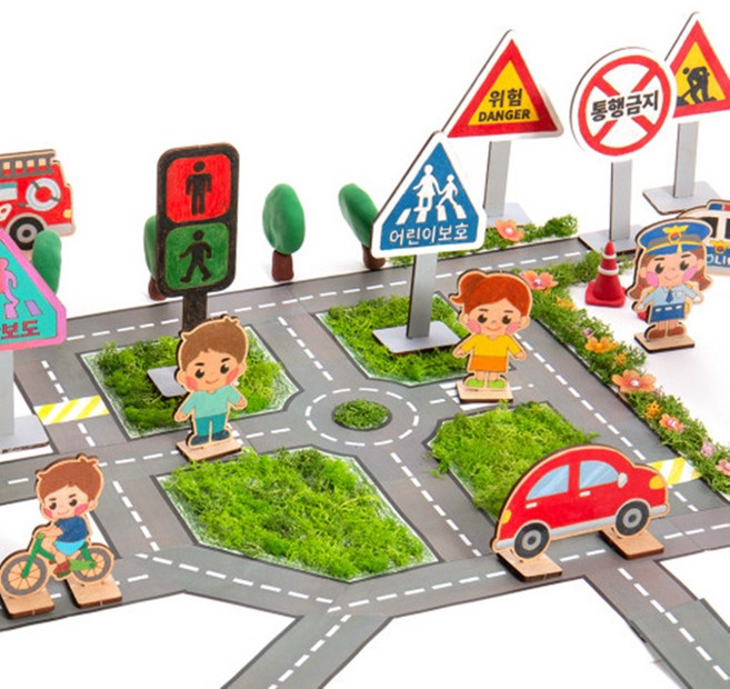민화샵 교통안전표지판 교통기관 교통수단 교통놀이 만들기재료 교통안전 교육 만들기키트 초등미술 학습교구 교통표지판 모형 DIY 119 안전교육