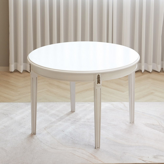 피어젠가구 미아 프렌치 엔틱 원형 원목 식탁 테이블 단품 화이트, 원형 식탁