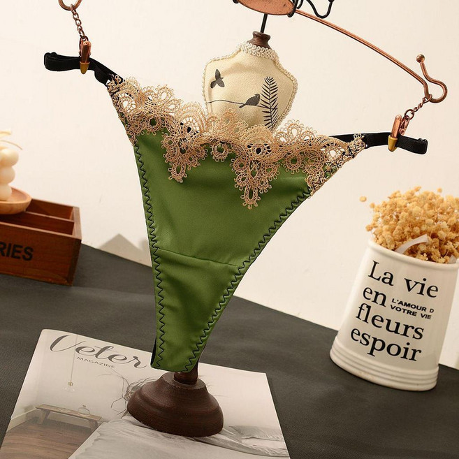 good 新款時尚丁字褲性感蕾絲內褲刺繡低腰歐美鏤空薄款細帶無痕, 綠色