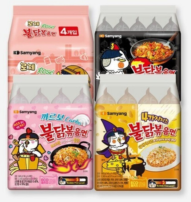 삼양 봉지 라면 멀티 총4팩 불닭볶음면 1팩 로제 1팩 까르보 1팩 4가지치즈 1팩, 4팩