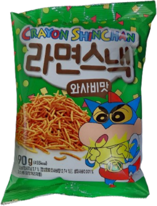 [마켓찐몰 무료배송] 크레용 신짱 라면 스낵 와사비맛 90g 짱구 과자, 10개