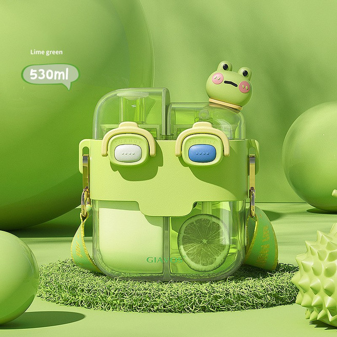 원터치 물병 어깨 끈 물통 휴대용 물통 스포츠 헬스 물통 보틀, 녹색-530ML, 1개