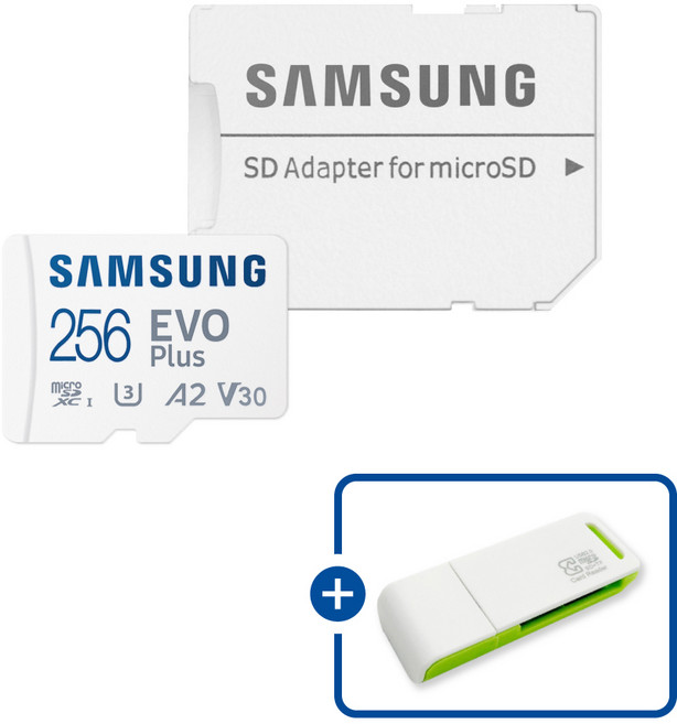 삼성전자 공식인증 정품 마이크로SD카드 EVO PLUS MB-MC256SA/KR + 이엘 연두 카드 리더기 USB2.0 2in1, 1개