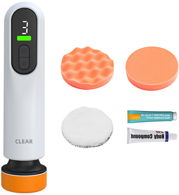 스피세프 무선 광택기 자동차 폴리셔 세차용품 + 스펀지패드 + 유막제거제 + 흠집제거제, 화이트, 화이트