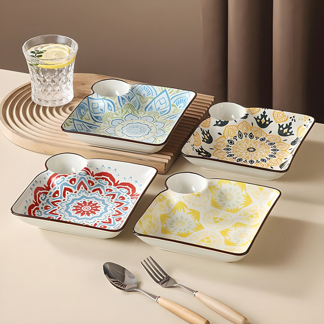 Jin Zhong Tai 빈티지 플라워 만두 접시 JZ001, 만수 바르샤바, 시크릿 월드, 골든 오튬, 터크, 1개, 접시 4개입