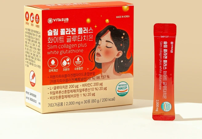 VITASUB 비타써브 슬림콜라겐 플러스 화이트글루타치온 2 000mg x 30포, 60g, 1개 - 쿠팡