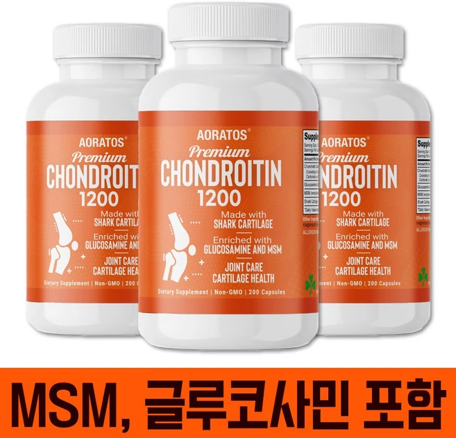 콘드로이친 1200mg 2+1병 관절 건강 영양제 글루코사민 MSM 황산 추천 해외 미국 직구 할머니 할아버지 부모님 선물, 3개, 200캡슐, 200정 - 쿠팡