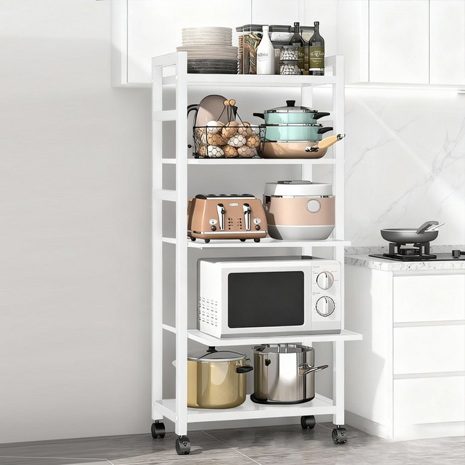 SeekFun 슬라이딩 주방 수납장 다층 다용도 수납 전자레인지 선반 가정용 서랍형 인출식 레일 선반 5단, 화이트