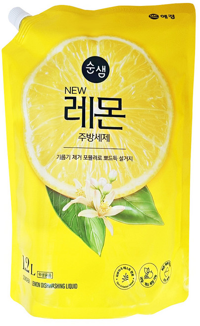 순샘 주방세제 레몬향 리필, 1.2L, 2개