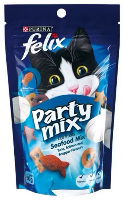 Purina 喜躍 Felix Party Mix 香酥餅 貓零食, 海鮮拼盤貓脆餅60g, 12個, 60g, 海鮮拼盤