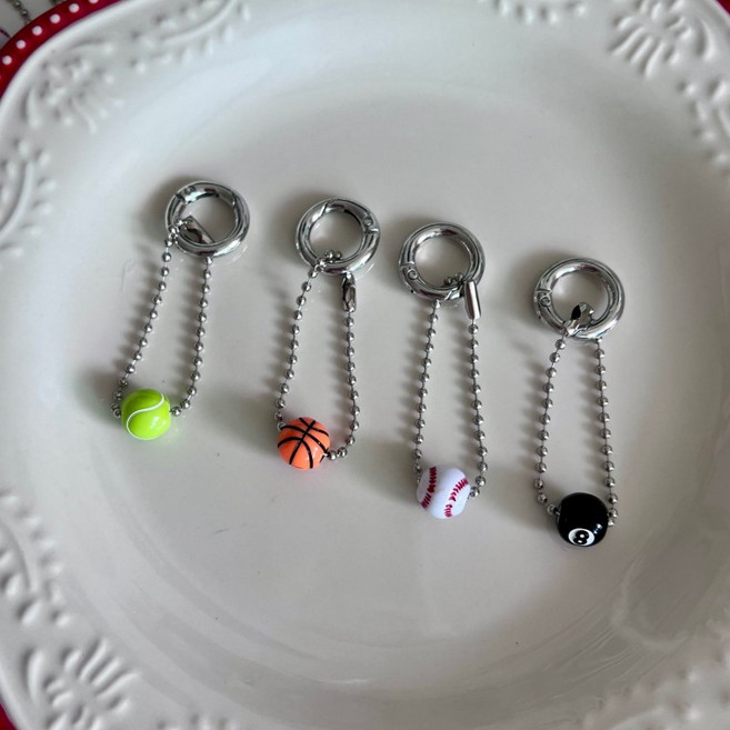 공 볼 볼링 농구공 축구공 야구공 배구공 럭비 키링 폰줄 D링 소품샵 단체 우정 운동 스포츠, 1개, B