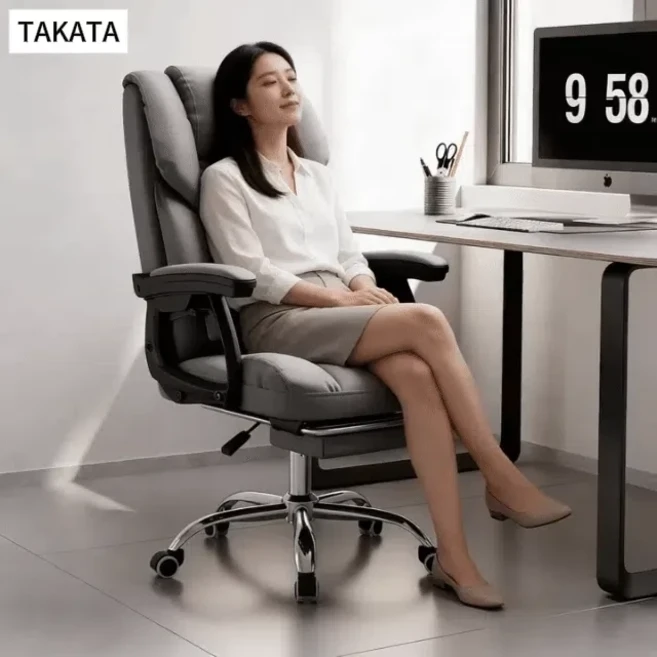 Takata 게이밍 의자 침대형 발받침대 리클라이너 고급 인조가죽 사무용 컴퓨터 게임용 의자, 그레이