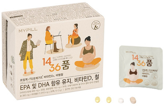 마이필 1436품 임신 중기 임산부 영양제 오메가3 비타민D 철분 올인원 멀티팩 영양제, 1박스, 30회분