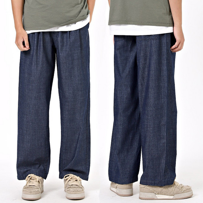 비브레이커스 여름 경량 와이드 청바지 린넨라이크 쿨링 밴딩 데님 팬츠