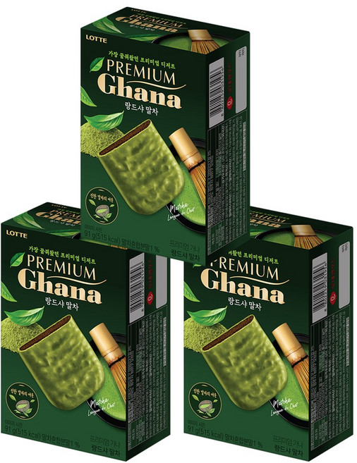 롯데 프리미엄 가나 랑드샤 말차 세트, 3개, 91g
