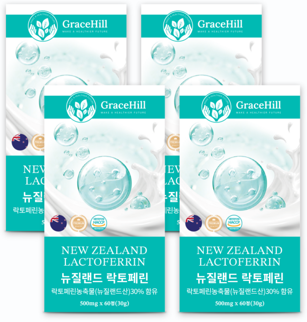 프리미엄 그레이스힐 뉴질랜드 락토페린 500mg, 60정, 4개