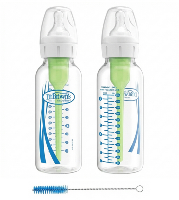 닥터브라운 내로우넥 옵션스 플러스 미국산 유리젖병 250ml 트윈팩, 투명, 2개
