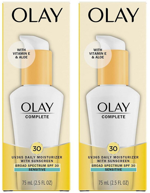 Olay 페이스 모이스처라이저 SPF30 자외선 차단 민감한 피부 2.5온스 팩, 2.5 Fl Oz (Pack of 2), 75ml