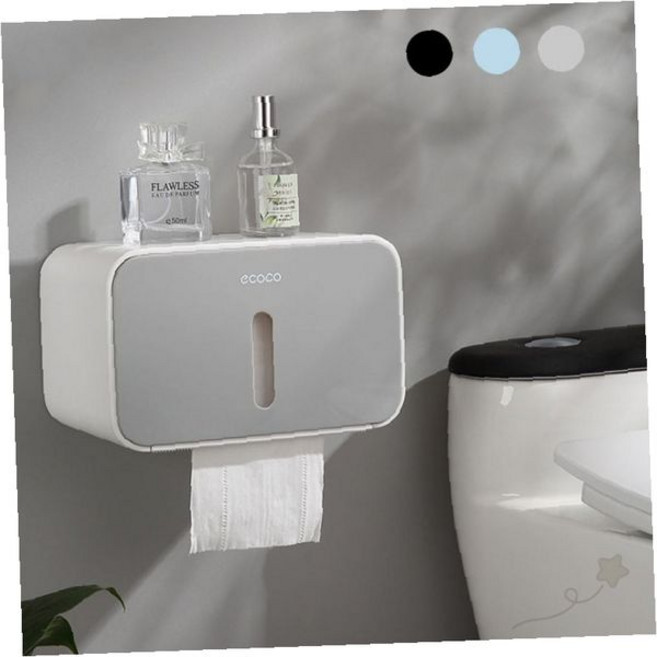 벽부착 화장실 휴지 보관함 방수 티슈 케이스 거치형 롤 페이퍼 홀더 공간 활용, 1개, 그레이