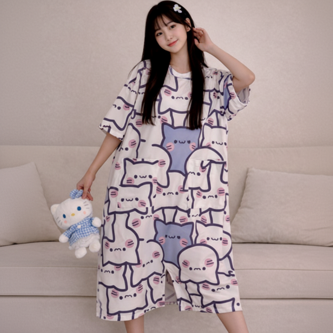 반팔 바디 홈웨어 루즈핏 여름 점프수트 파자마 빅사이즈