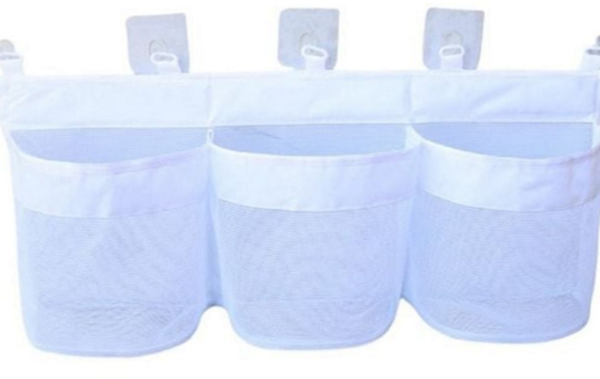 벽걸이 장난감 정리망 접착식 다용도 수납함 메쉬 장난감 수납 화장실 물빠짐 바구니 물놀이 스펀지 어린이, 화이트