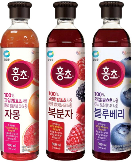 청정원 홍초 900ml 3종 (자몽+복분자+블루베리) 각1개씩, 1세트