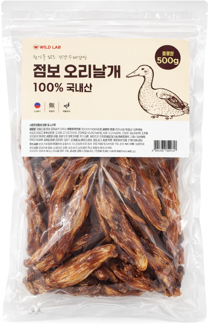 국내산 강아지 대용량 점보 숯불 수제간식, 500g, 1개, 오리날개