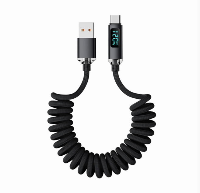 Bolt Wave C타입 고속 충전 케이블 스프링 디지털 100w, 1개, 블랙, 1m