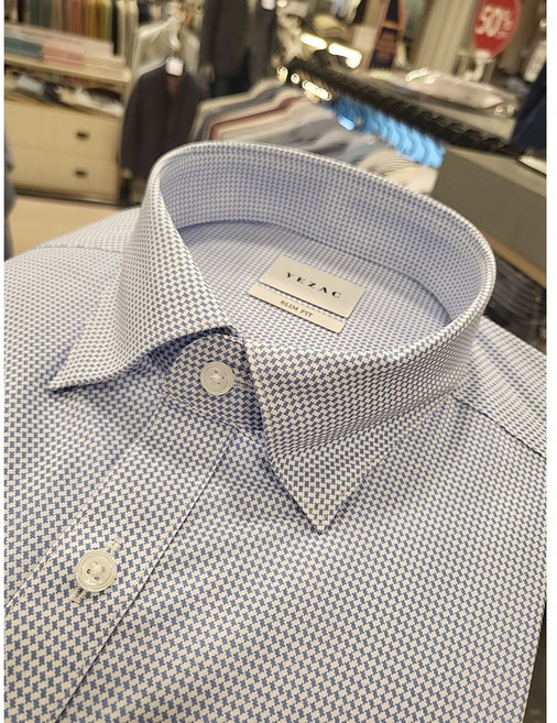 NC불광점 예작 **봄맞이 대박세일** 면 58%폴리 42% 구김없는 블루 사선 미니 체크 슬림핏 긴팔 셔츠 YJ3SBS166BL