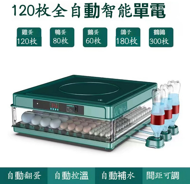 全自動智能孵蛋器 128枚容量 抽屜式孵化箱, 120枚單電【自動上水+自動翻蛋】, 1個