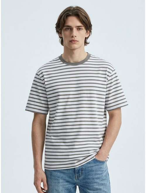 지오지아 남성 소로나 스트라이프 라운드 반팔티 ABF2TR1102
