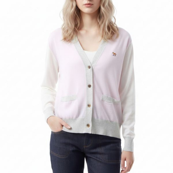 공식정품 메종키츠네 여성 가디건 니트 선물 MAISON KITSUNE BABY FOX PATCH COLOR BLOCK CARDIGAN (MW00505KT1036-P603) (베