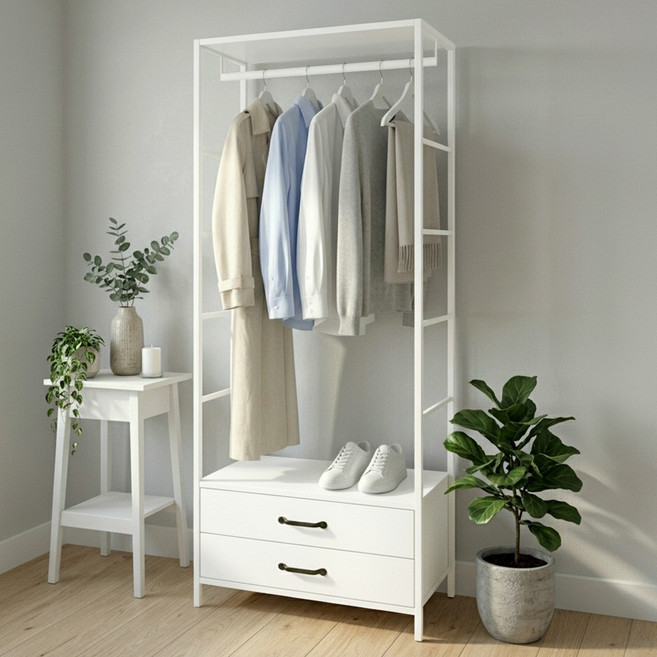 코드메인 심플한 스탠드 서랍형 2단 시스템 행거, 화이트