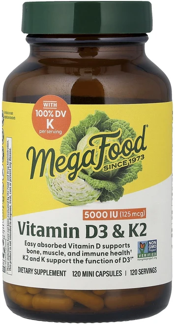 MegaFood 비타민D3 & K2 미니 캡슐 120정, MegaFood 비타민D3  K2 미니 캡슐 120정, 1개 - 쿠팡