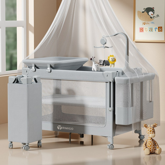 Trimigo 아기침대 휴대용 이동식 신생아 접이식 baby 침대, 라이트 그레이