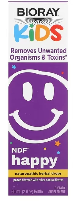 바이오레이 호두 클로렐라 붉은토끼풀 약쑥 NDF Happy 어린이용 복숭아 맛 60ml, 1개 - 쿠팡