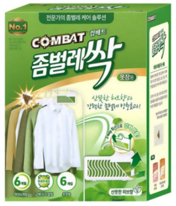 컴배트 좀벌레싹 옷장용 허브향 방충제 6p, 18g, 3개