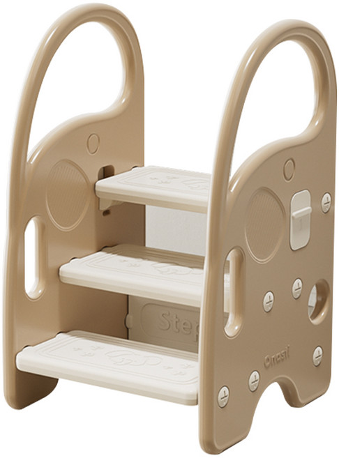 키들 아기 3단 계단 디딤대, 1개, 브라운