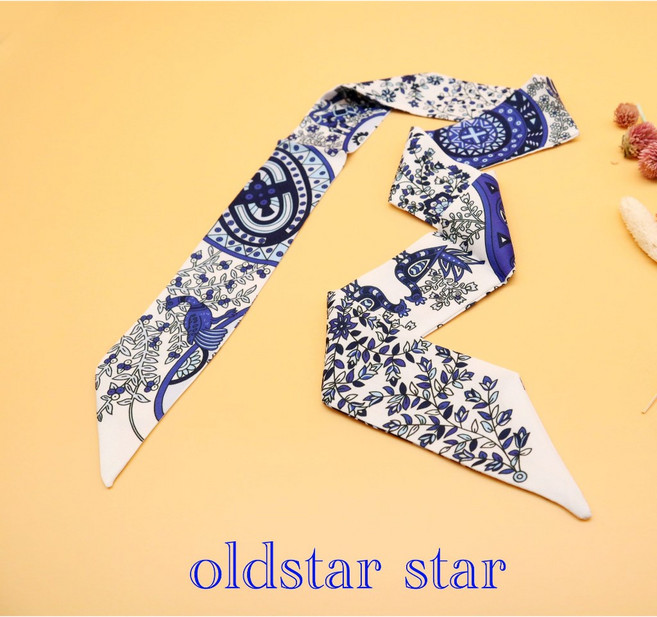 絲巾 綁包包 綁頭髮 飾品 領巾 長絲巾 綁巾 包包裝飾 5x100cm 包包配件 長條絲巾, 藍色, 1個