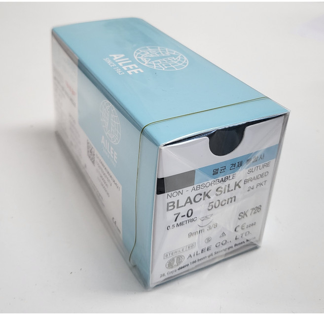 AILEE Black Silk 봉합사 7-0 9mm Spatula SK728, 1개