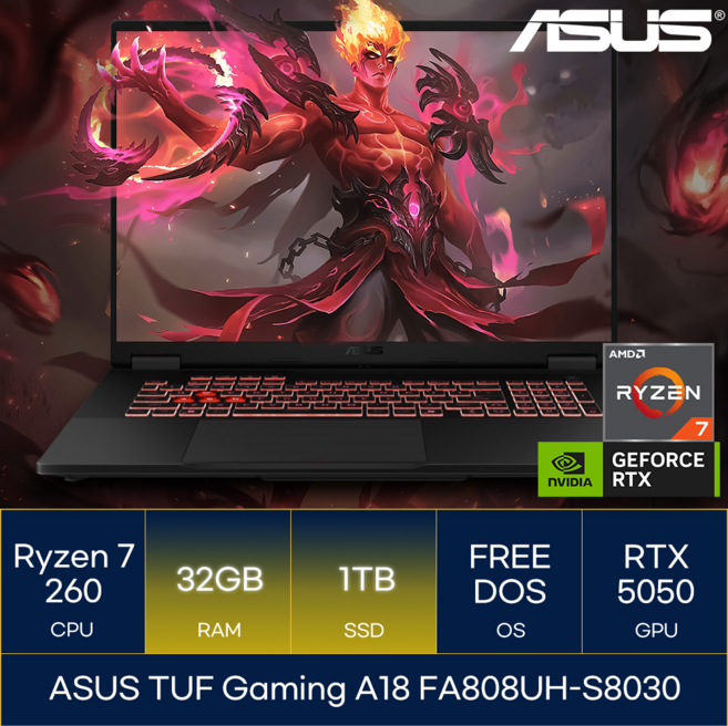 ASUS TUF Gaming A18 FA808UH-S8030, Free DOS, 32GB, 1TB, 예거 그레이