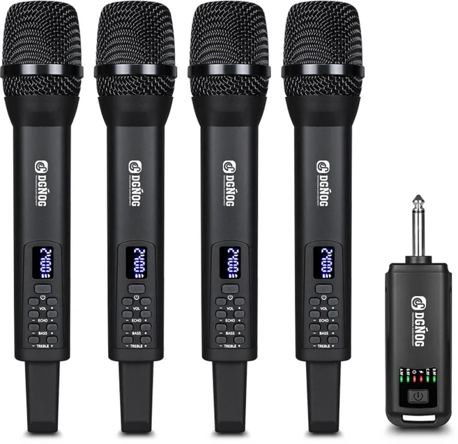 DGNOG U-204 무선 마이크 4개의 휴대용 시스템(에코 포함) 가라오케 교회 파티용 고음 및 베이스, 02 U-204