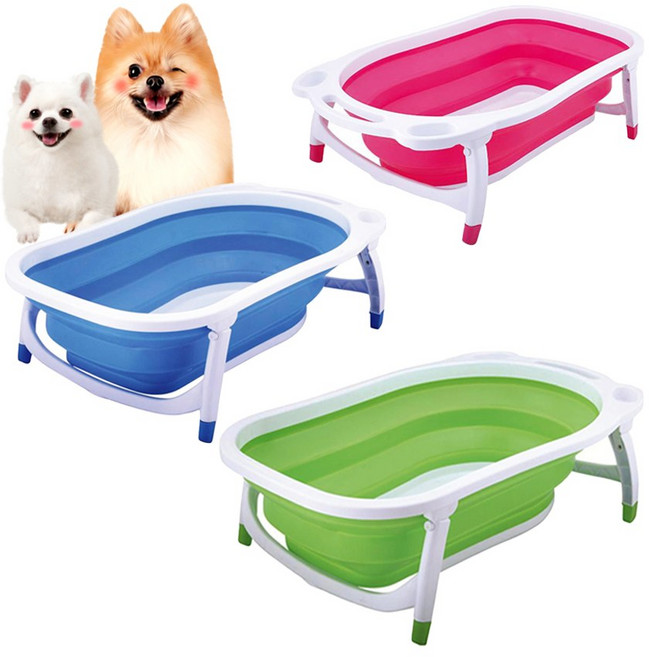 반려동물 강아지 고양이 접이식 욕조 애견 목욕통, 1개, 핑크