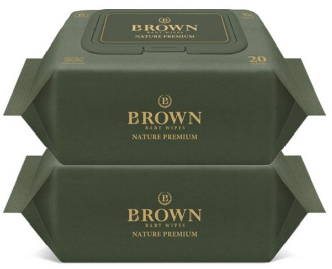 브라운 네이처 프리미엄 도톰한 아기 물티슈 엠보싱 저자극 캡형, 75g, 20매, 2개
