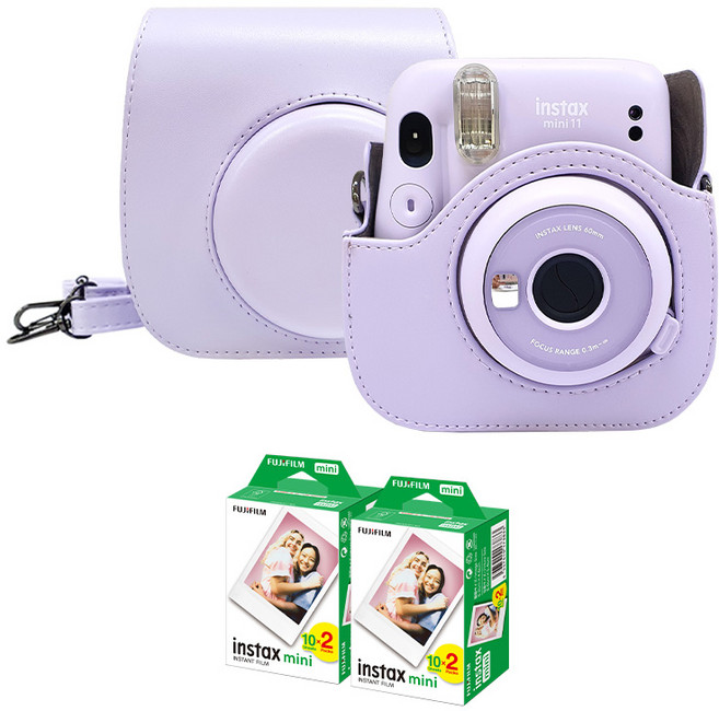 인스탁스 미니11 전용 가죽 케이스+필름40장 / 스트랩 포함, 1개, 라일락퍼플+필름40장